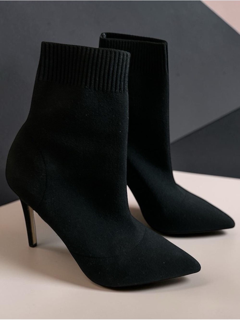 Aldo Black Pointed-Toe Stretch Knit Ankle Booties